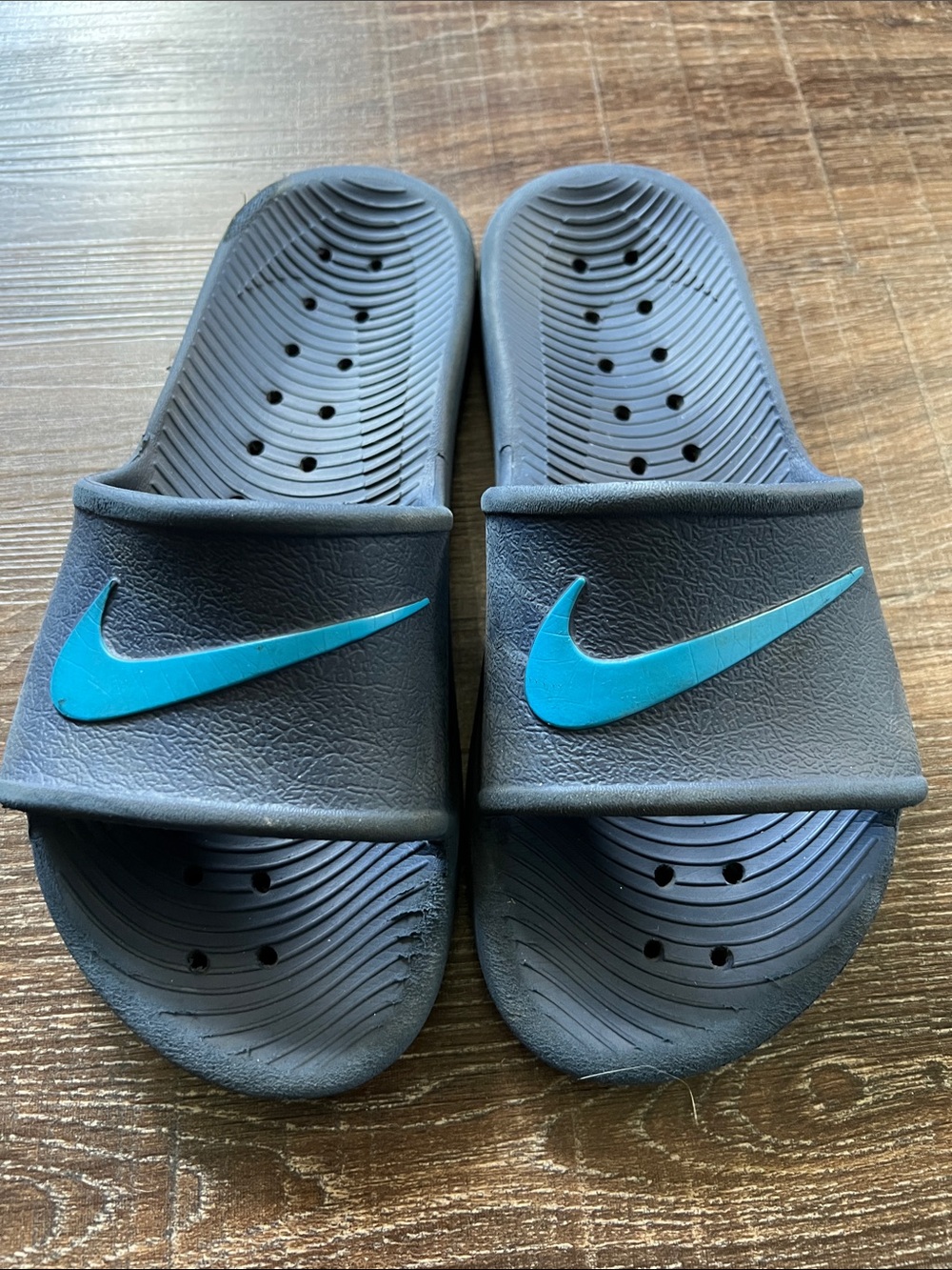 Nike Black Slide Sandals with Teal Swoosh